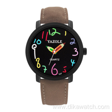 Yazole 329 New Student Casual Cheap Watch Brown Leather Analog Quartz Wrist Watches Dress Colorful Children Watch